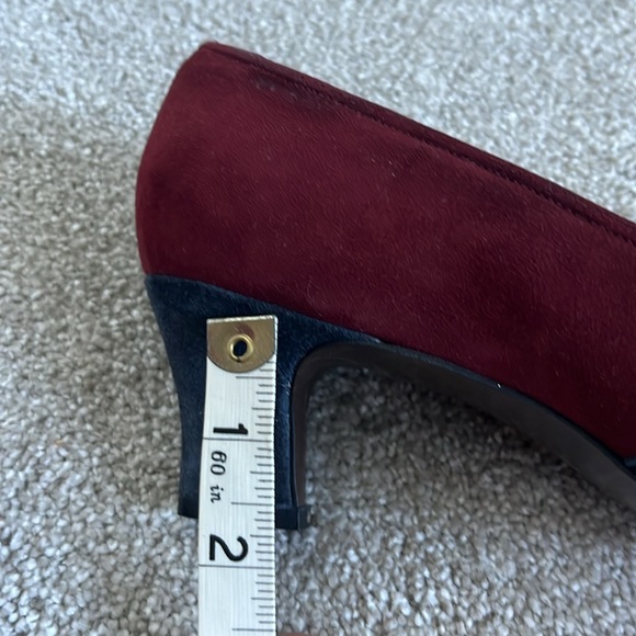 Vintage suede kitten heels maroon navy office siren pumps oxford detail - Picture 6 of 6